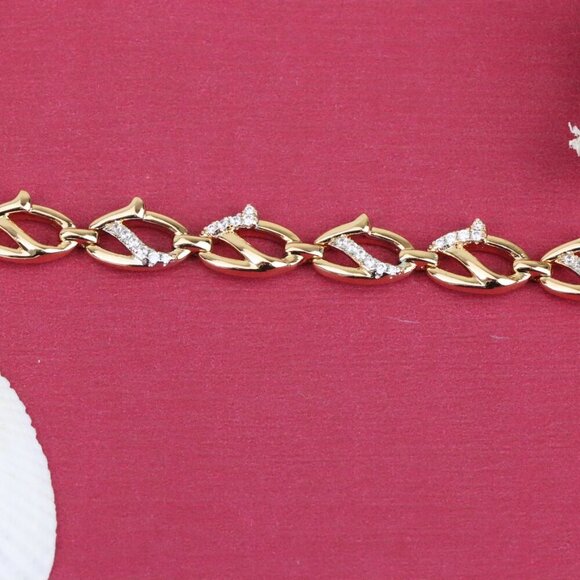 "Elegant Rose Gold Leaf Link Bracelet with Crystal Accents, XPBL0733 - Picture 11 of 11